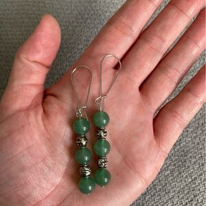 Hand Crafted Aventurine and Silver Toned Beaded Earrings